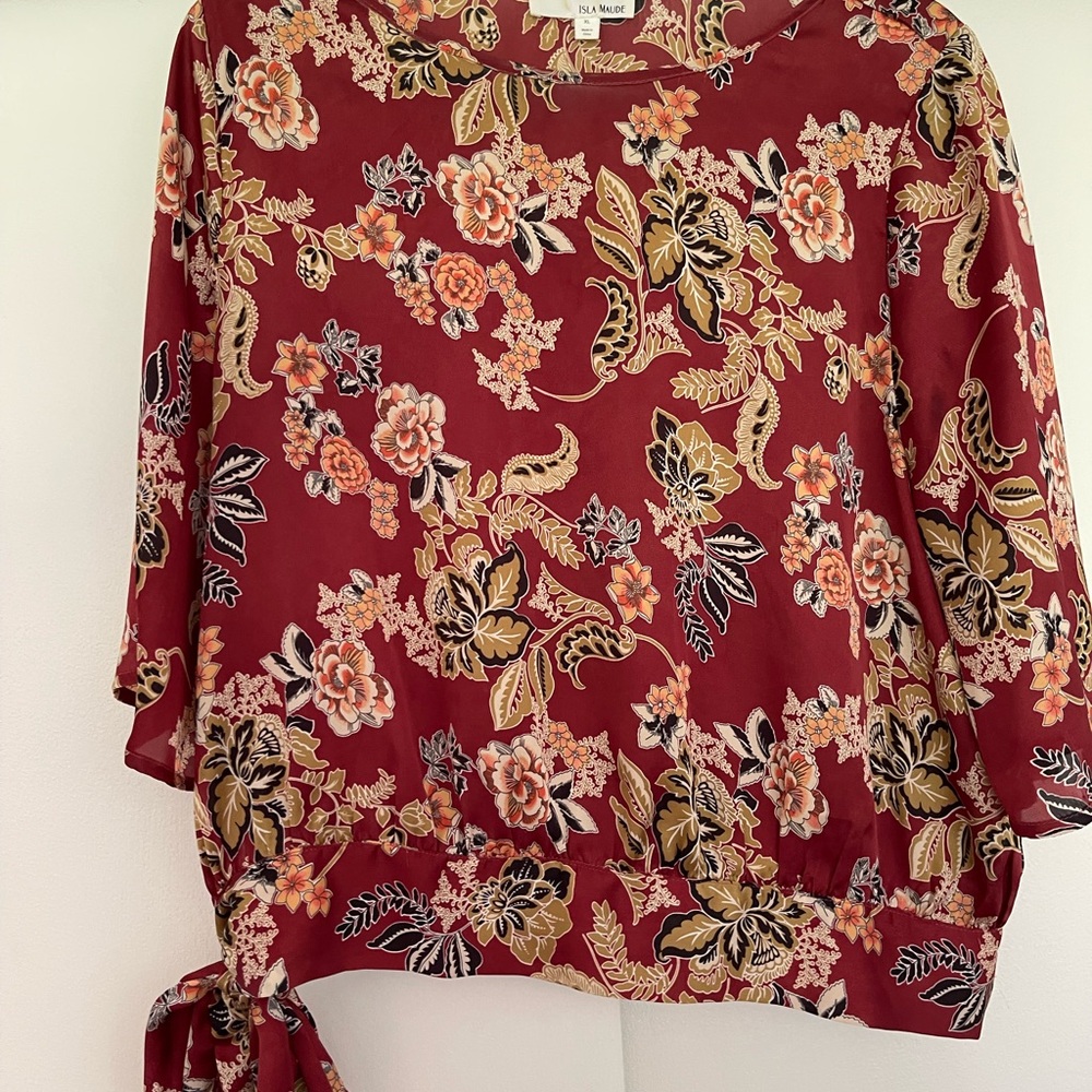Anthropologie Burgundy Floral Blouse